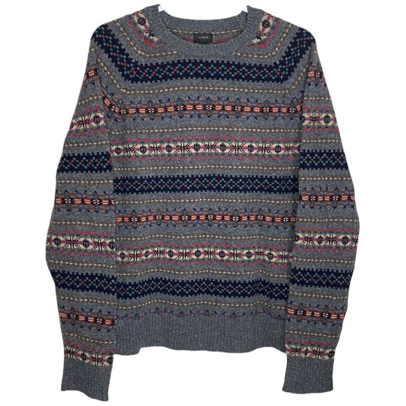 J Crew Fair Isle Sweater Mens XL Nordic Lambs Wool Crewneck Preppy Dad Grandpa - Picture 1 of 10